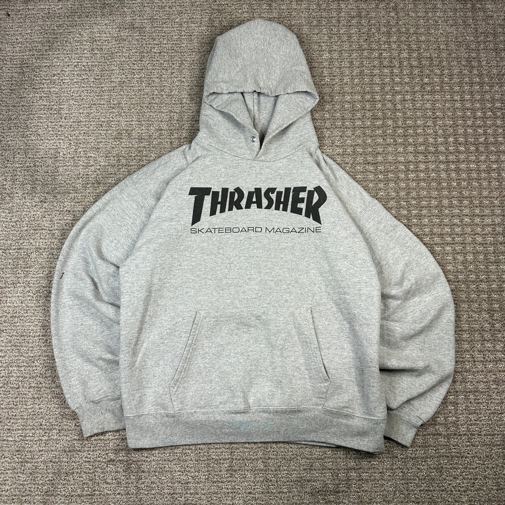 Y2K Thrasher Skateboard Magazine Hoodie Womens Medium Gray Pullover Sweatshirt